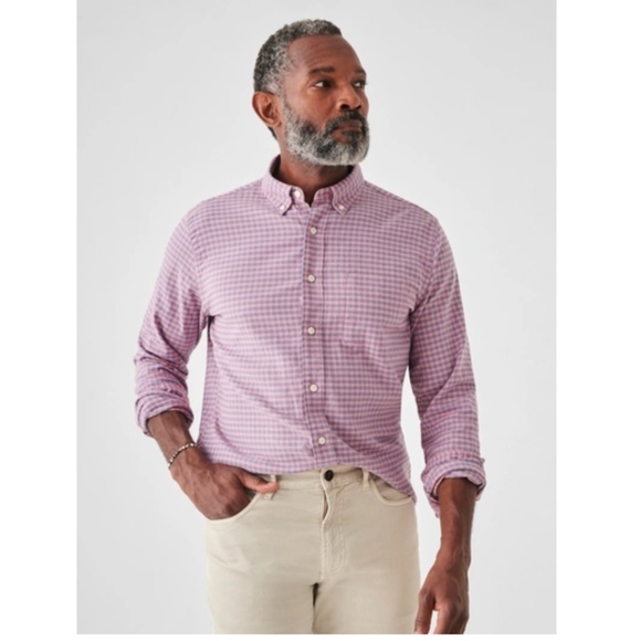 Faherty Men's Stretch Oxford Shirt - Blue Rose Gingham XL - Picture 1 of 11